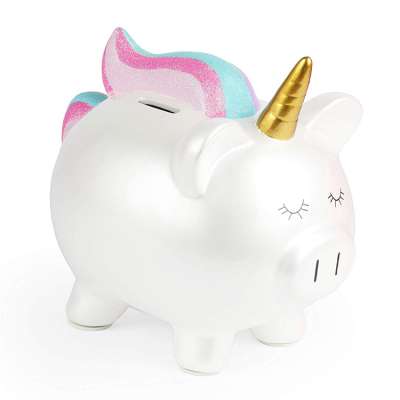 Fashion rainbow white unicorn piggy bank