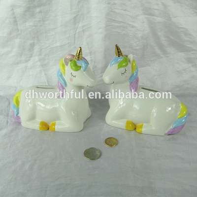 Wholesale most popular unicorn design ceramic decorative coin box